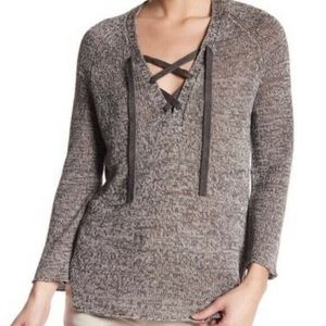Brochu Walker Grey Knit Sweater PullOver 100% Linen Boho Coastal Lagenlook Sz M